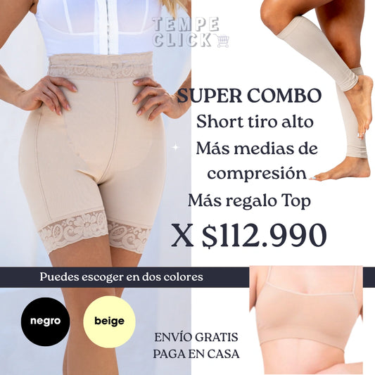 Combo Realce | Short Levanta cola + Medias de Compresión + Top Regalo